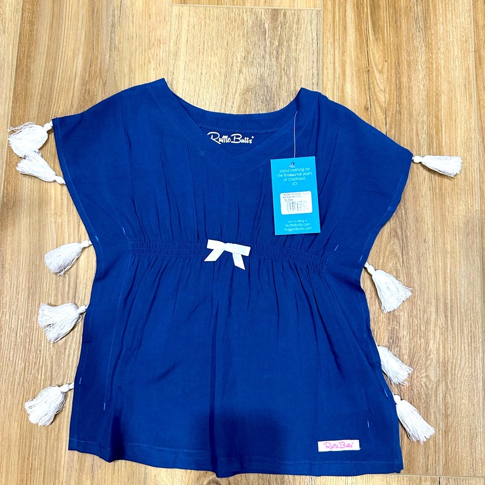 Ruffle Butts Navy Swim Coverup with Cream Tassels